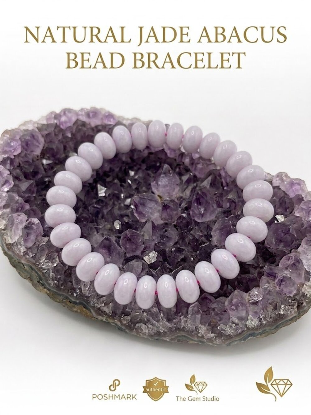 Genuine Lavender Jadeite Abacus Beaded Bracelet - Natural Translucent Purple